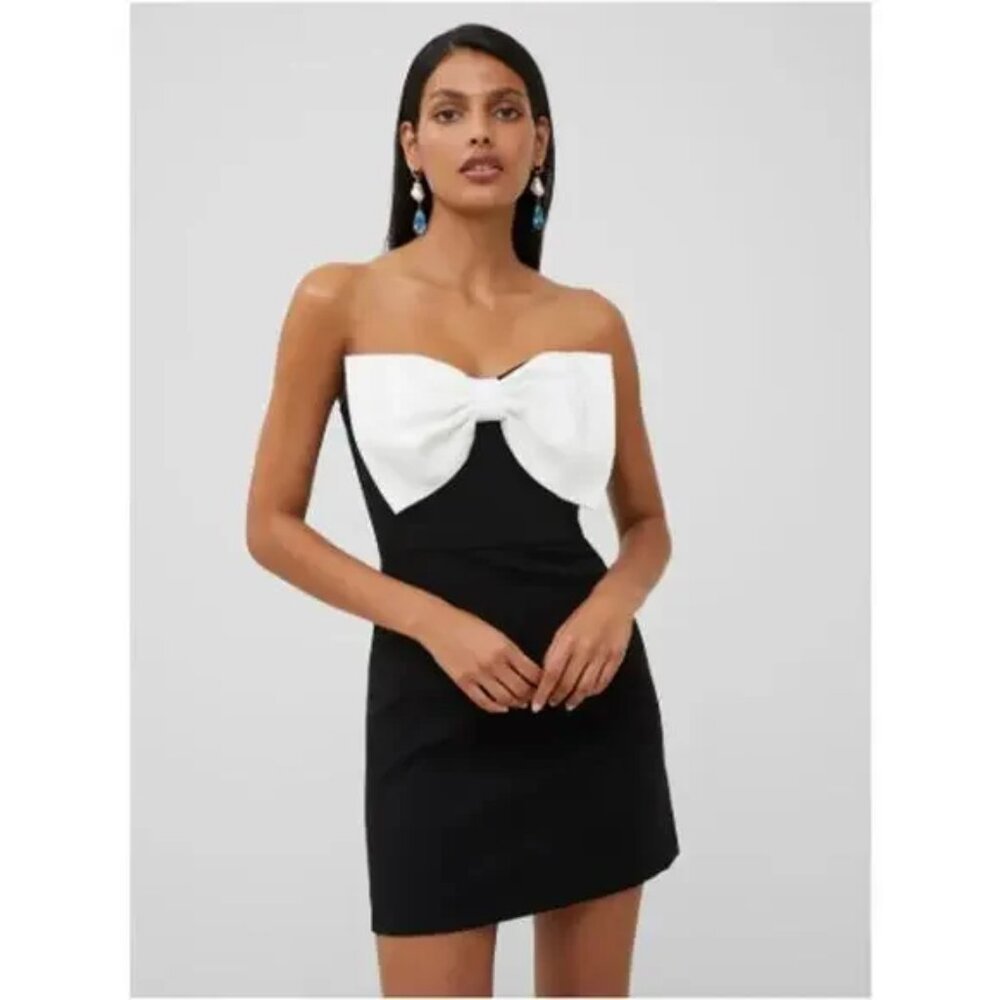 French Connection Whisper Bow Black White Strapless Mini Cocktail Dress